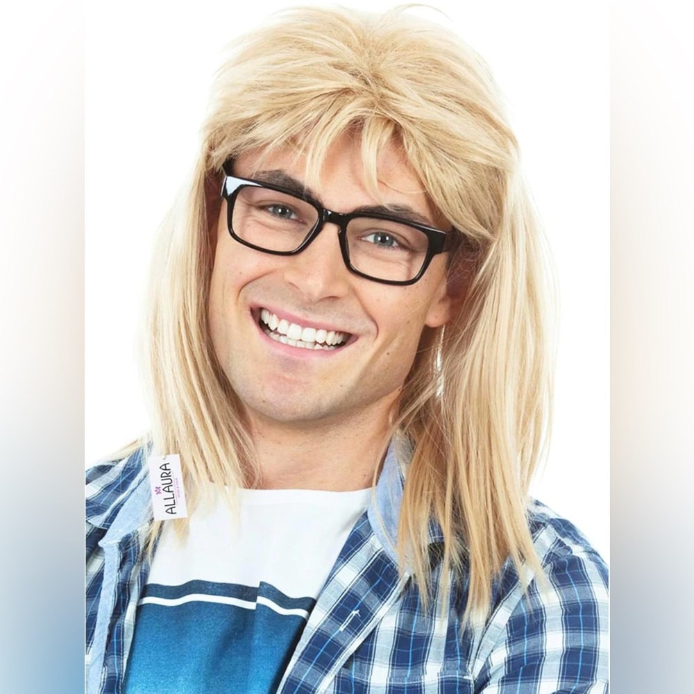 Wayne’s World Garth Blonde Wig with Glasses NIP